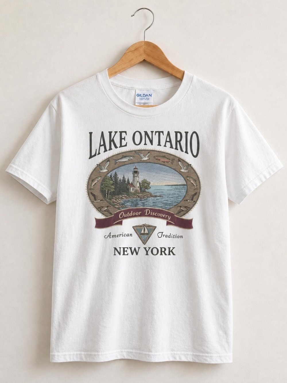 Vintage Lake Ontario New York Graphic T-Shirt, Outdoor 90s Nostalgia Unisex Tee